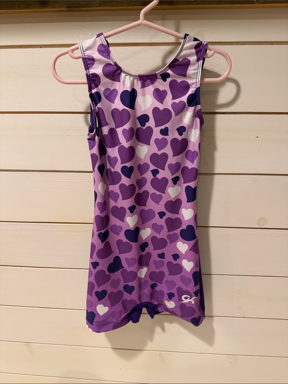 Girls Purple Heart Print Gymnastics Leotard